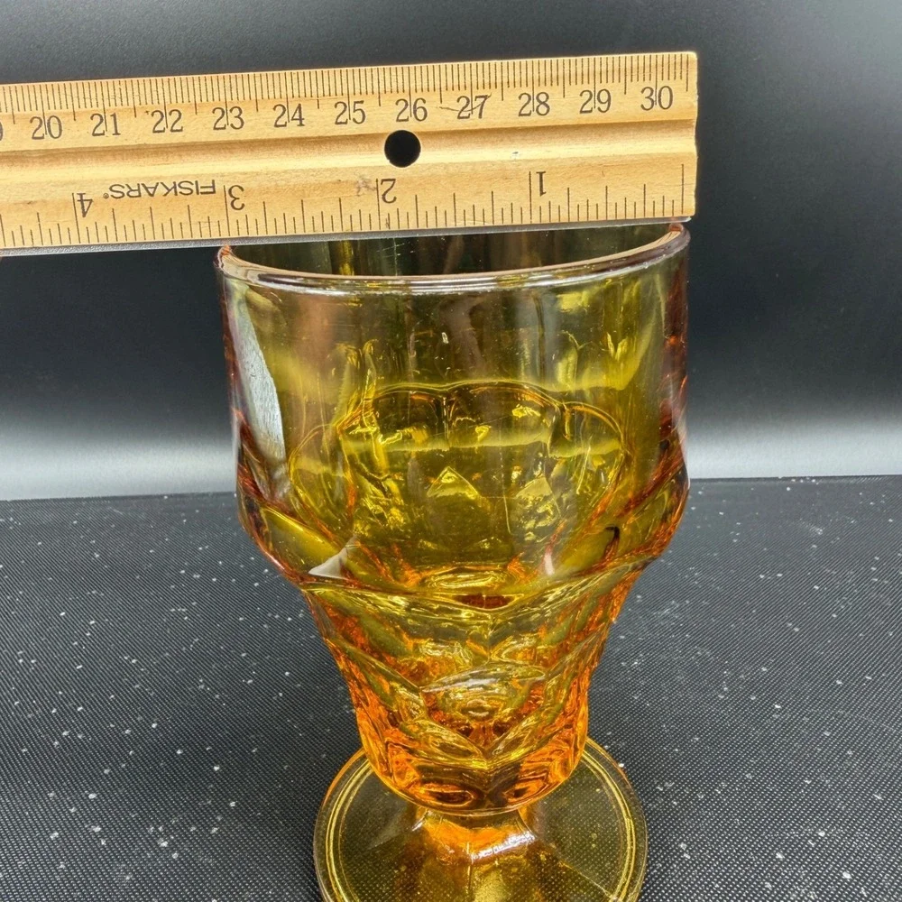 Anchor Hocking Georgian Amber Glass Goblets Thumbprint Whitehall Footed Set of 2